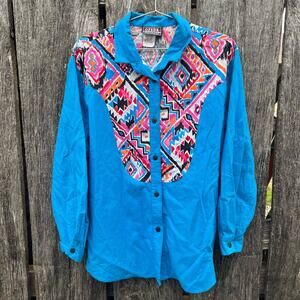 Vintage 90s Ozark Mountain Cowgirl Western Neon Southwestern Big Yoke Shirt 26W